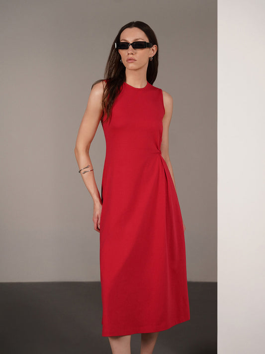Pure Cotton A-Line Dress - Red