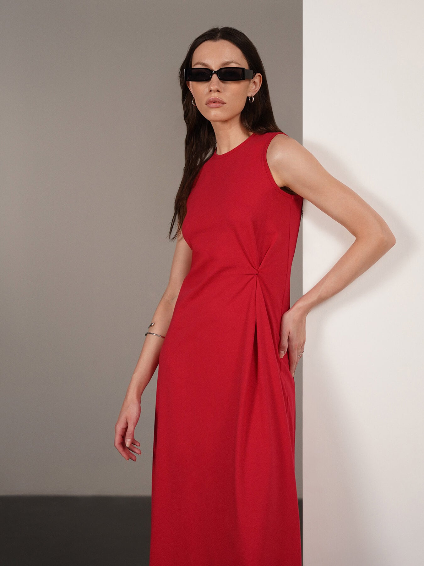Pure Cotton A-Line Dress - Red