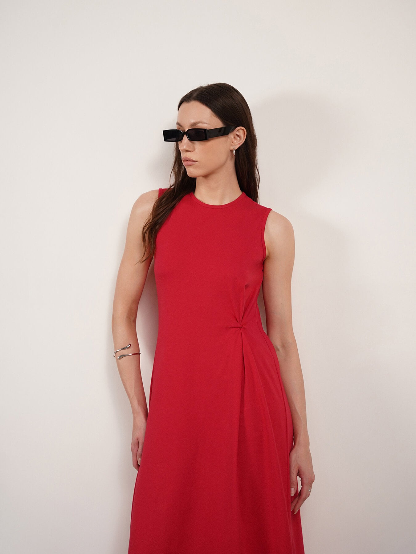 Pure Cotton A-Line Dress - Red