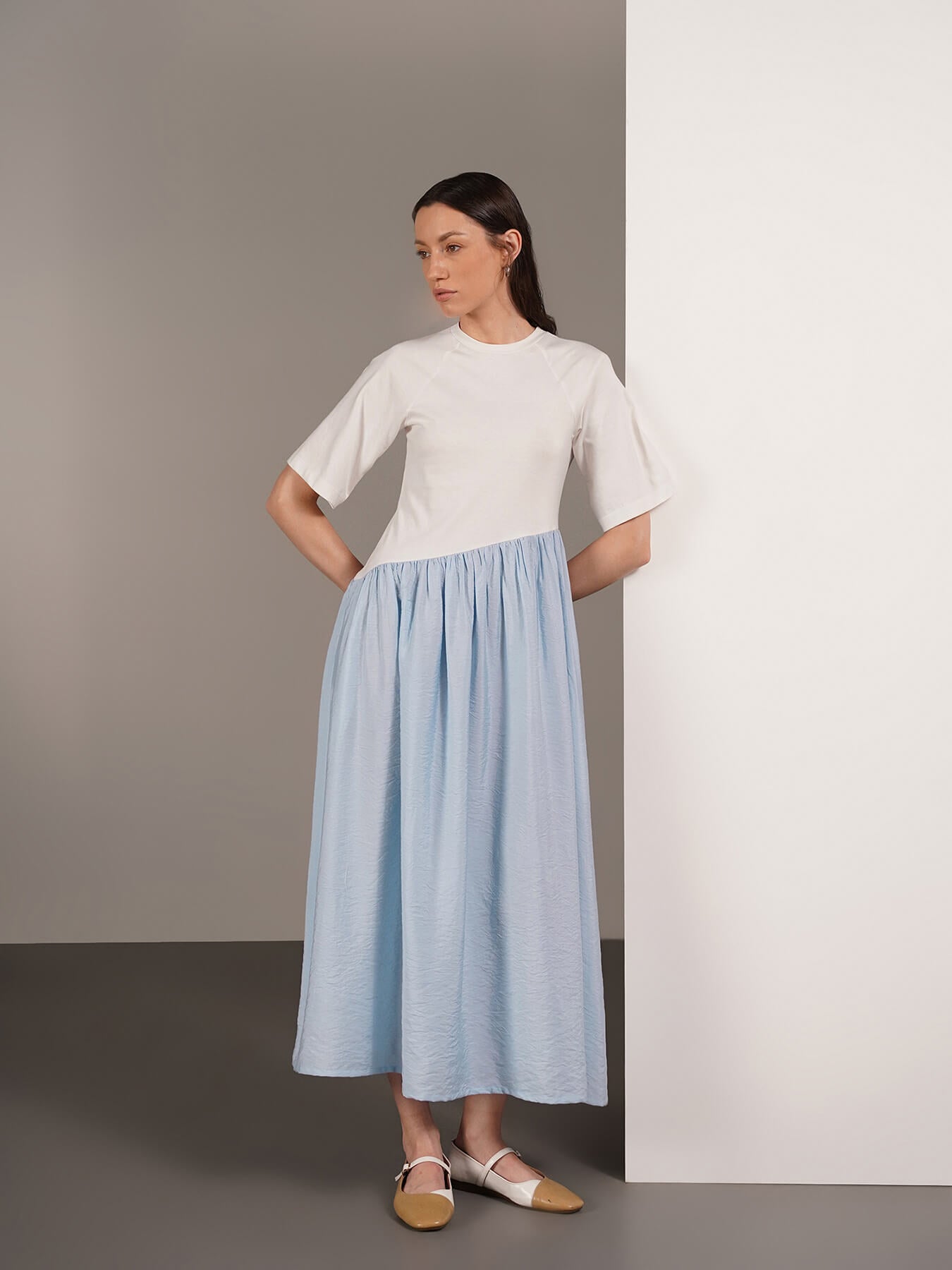 Cotton Waistdrop Fit And Flare Dress - White
