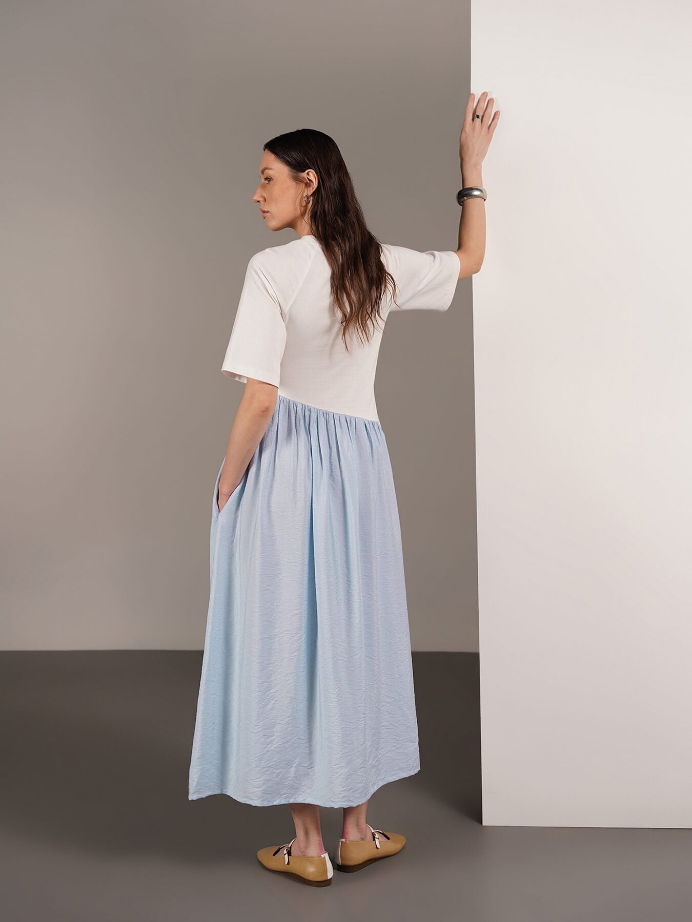 Cotton Waistdrop Fit And Flare Dress - White