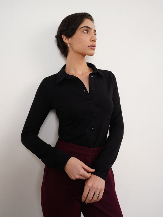 Cotton Knit Shirt - Black