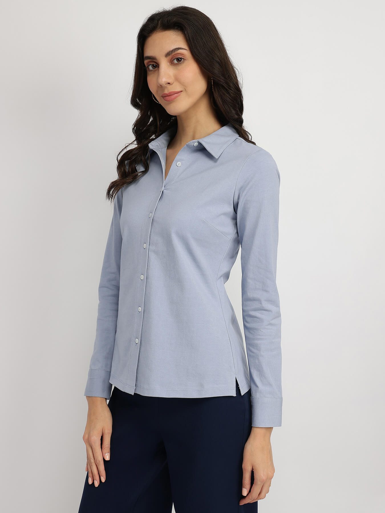 Cotton Knit Shirt - Blue