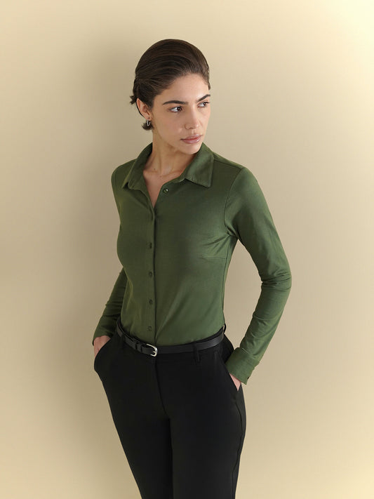 Cotton Knit Shirt - Olive