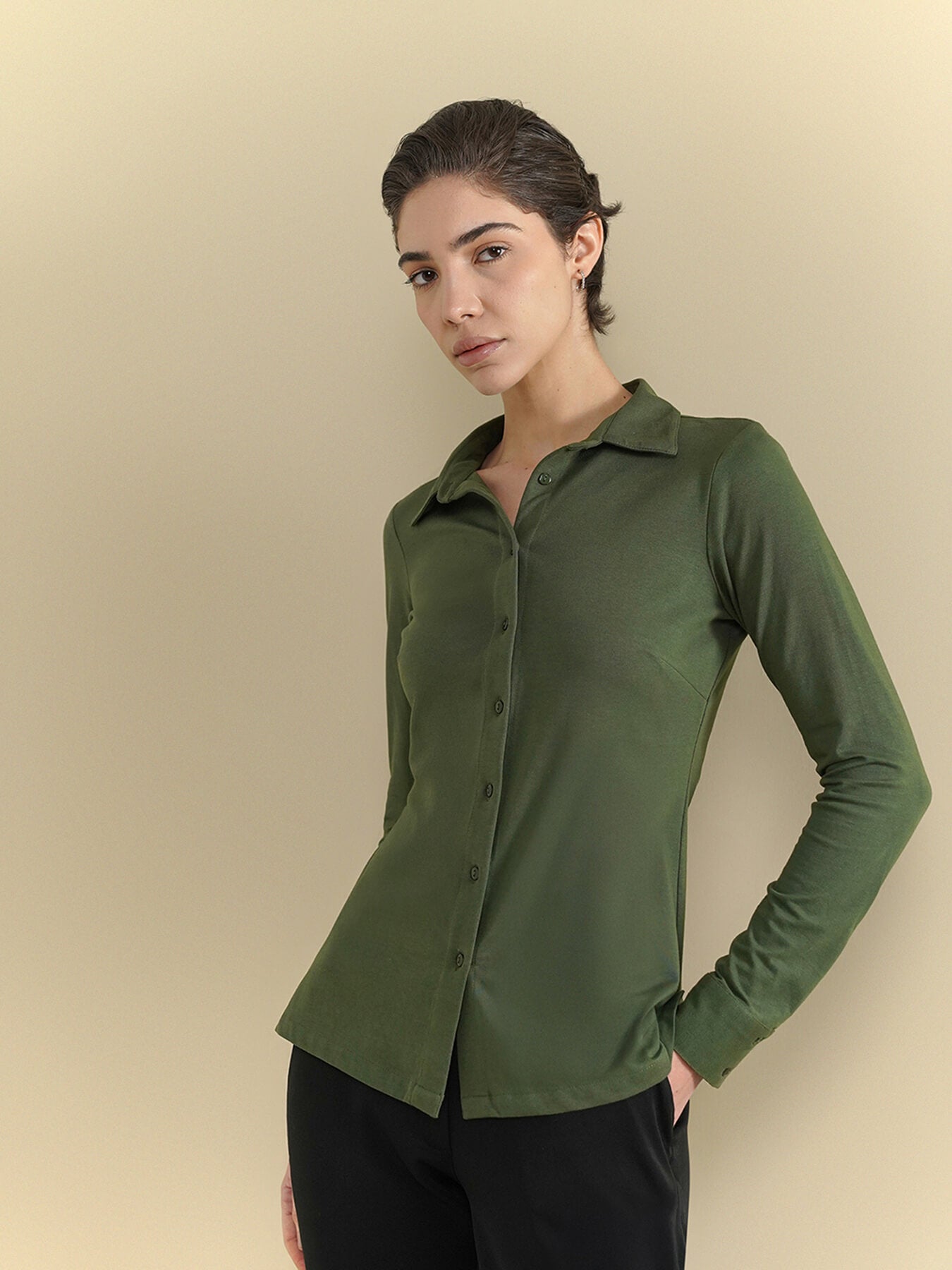 Cotton Knit Shirt - Olive