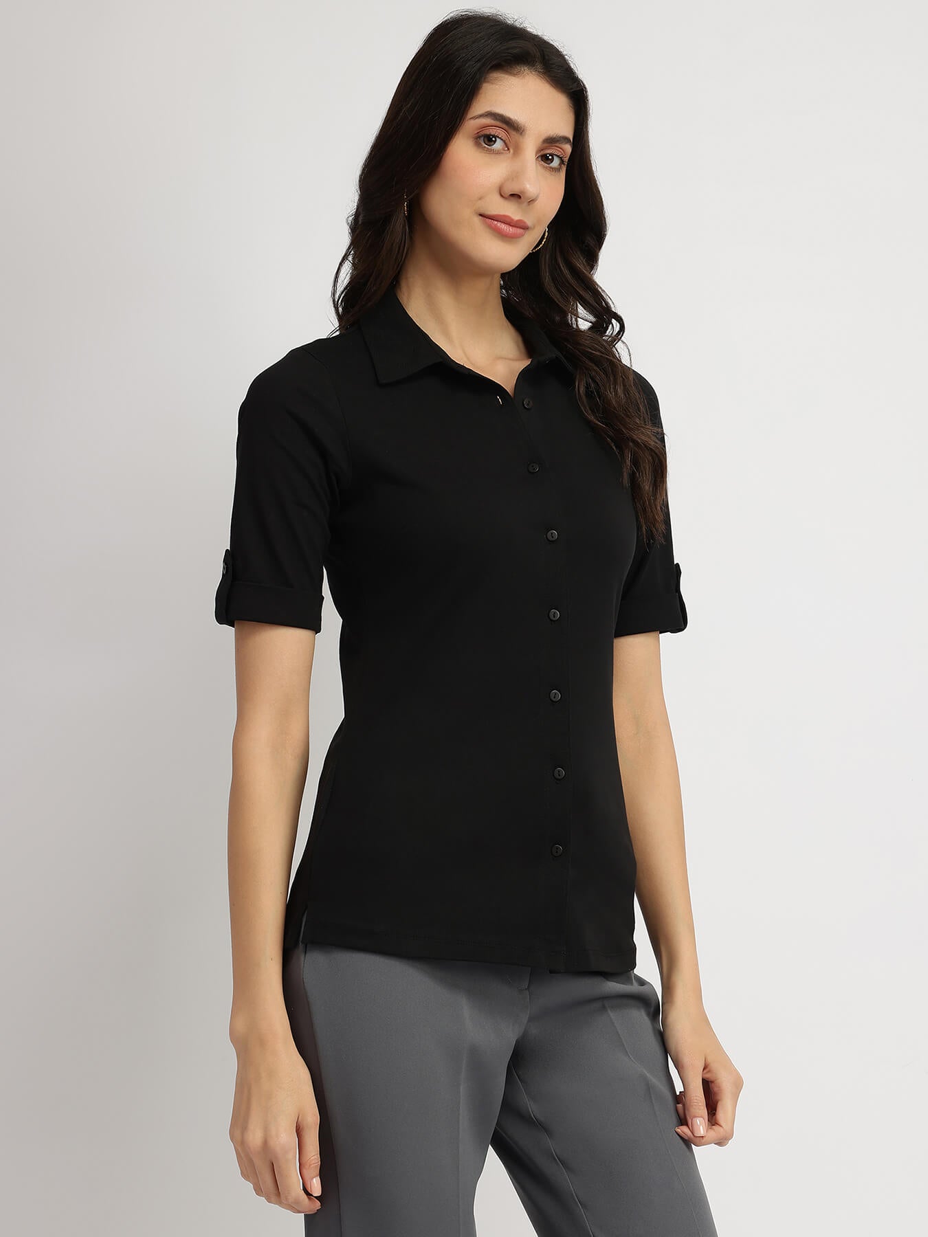 Cotton Knit Shirt - Black