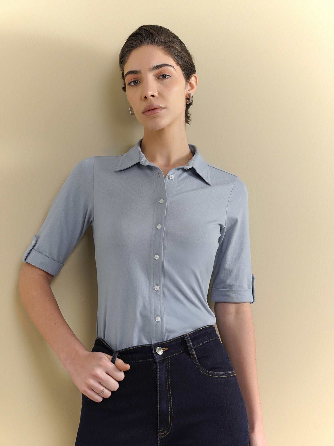 Cotton Knit Shirt - Blue