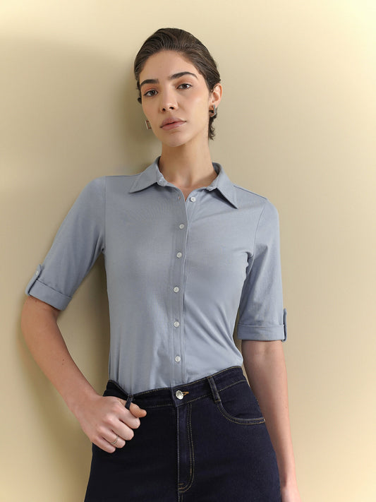 Cotton Knit Shirt - Blue