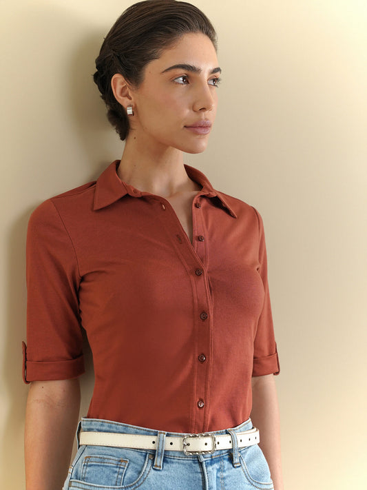 Cotton Knit Shirt - Rust