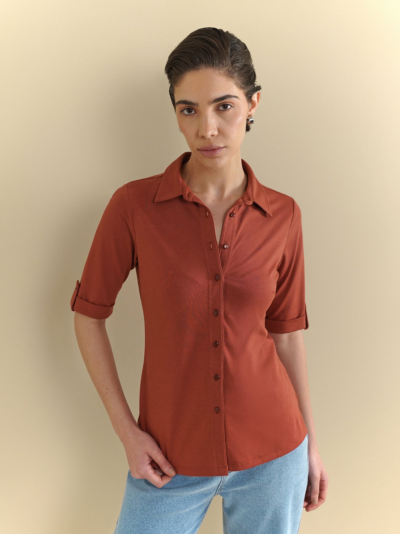 Cotton Knit Shirt - Rust