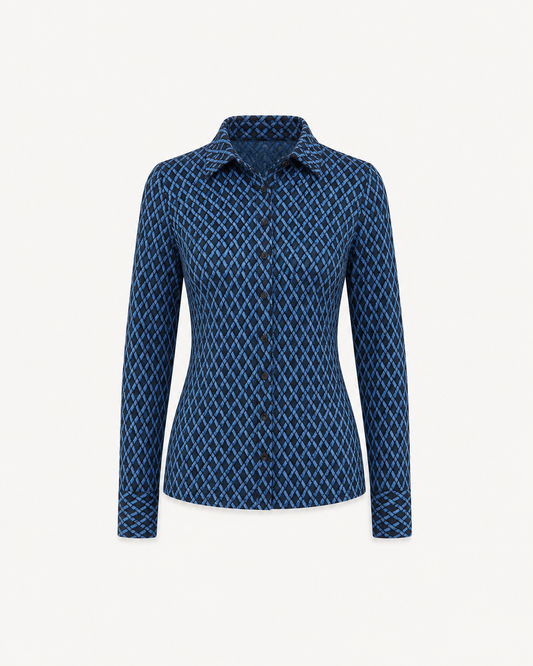 Geometric Print Knit Shirt - Blue