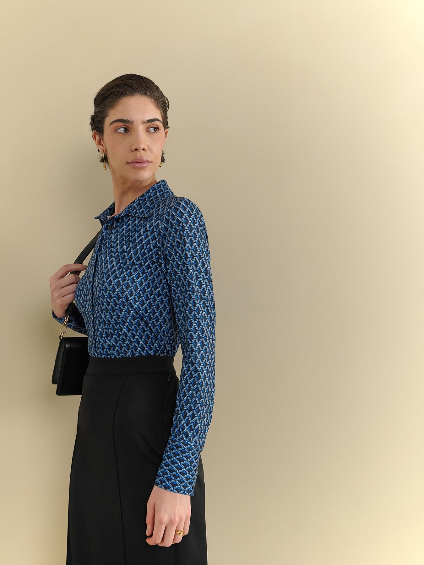 Geometric Print Knit Shirt - Blue