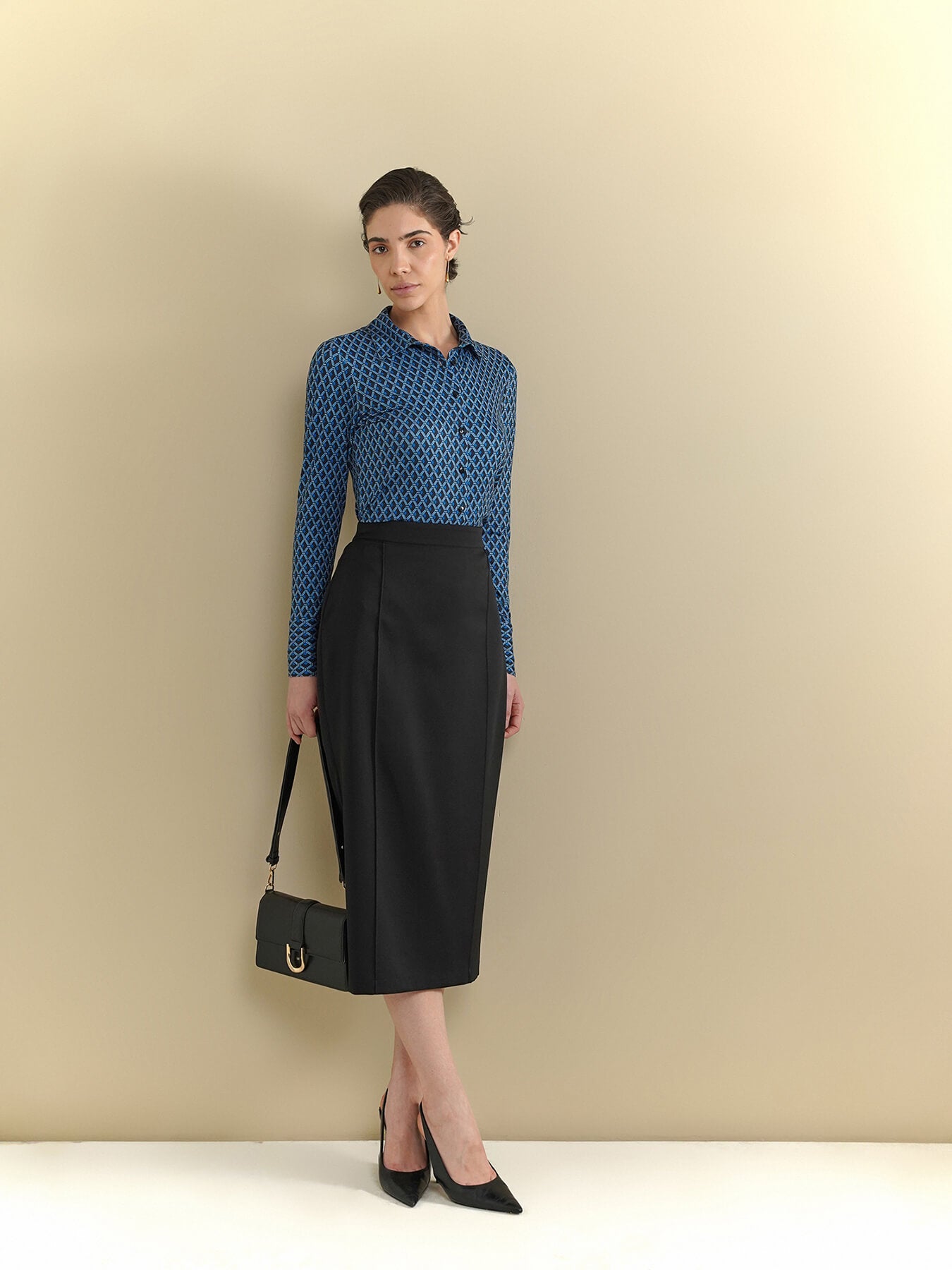 Geometric Print Knit Shirt - Blue