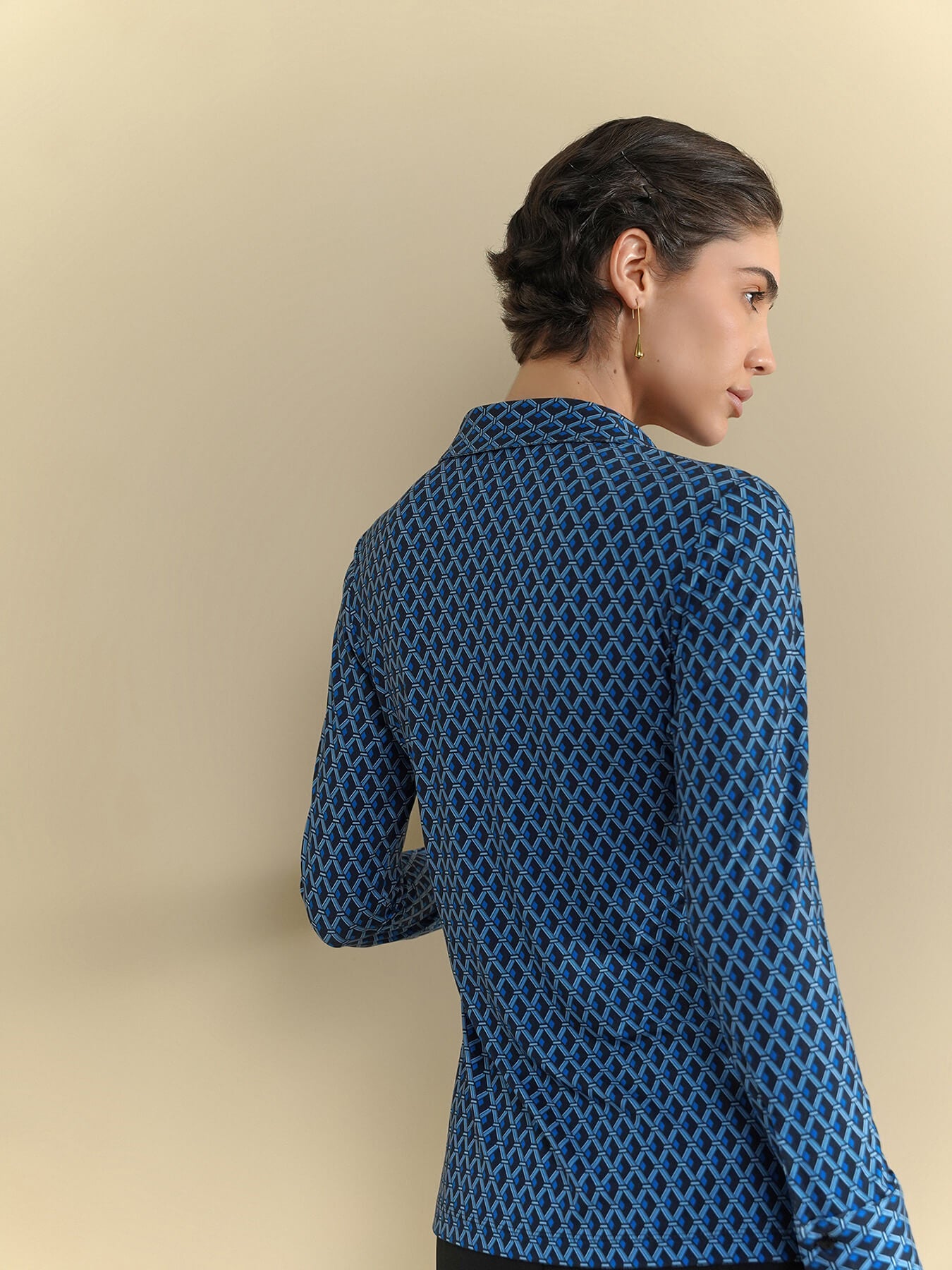 Geometric Print Knit Shirt - Blue