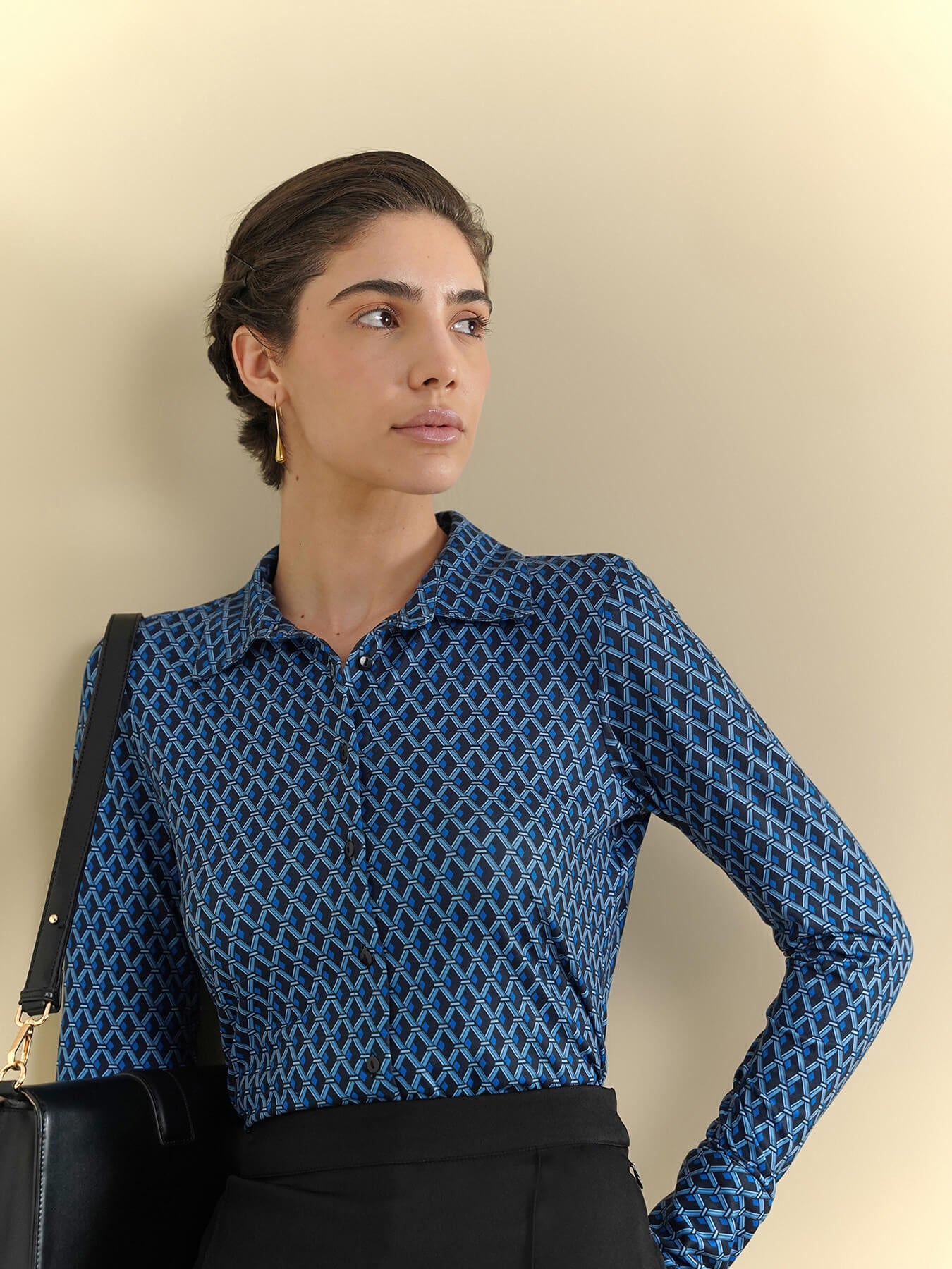 Geometric Print Knit Shirt - Blue