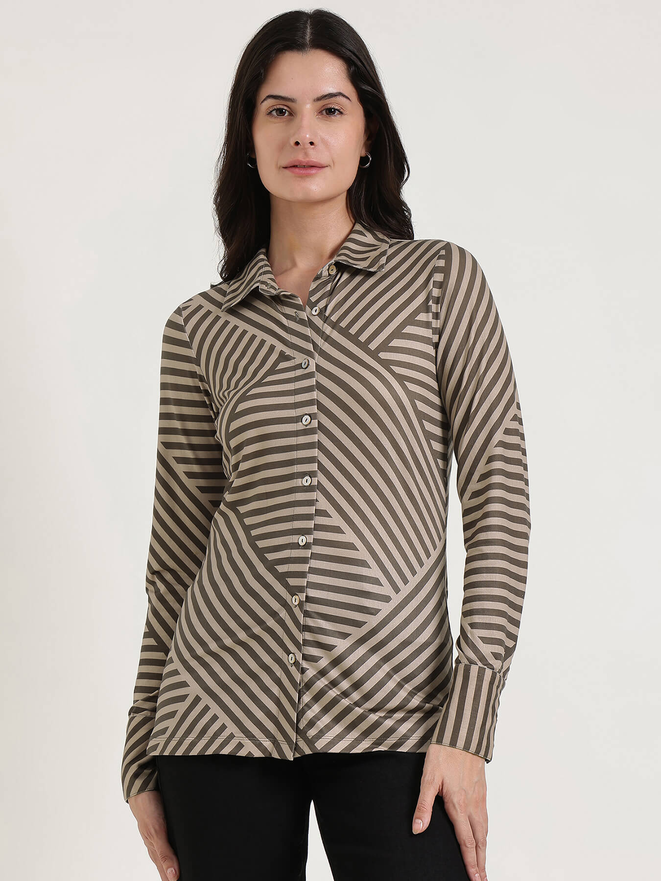 Striped Knit Shirt - Beige