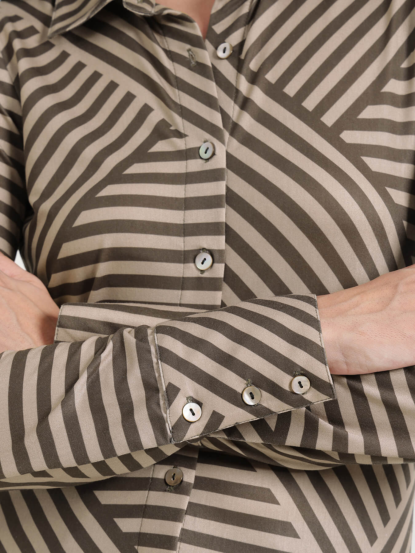 Striped Knit Shirt - Beige
