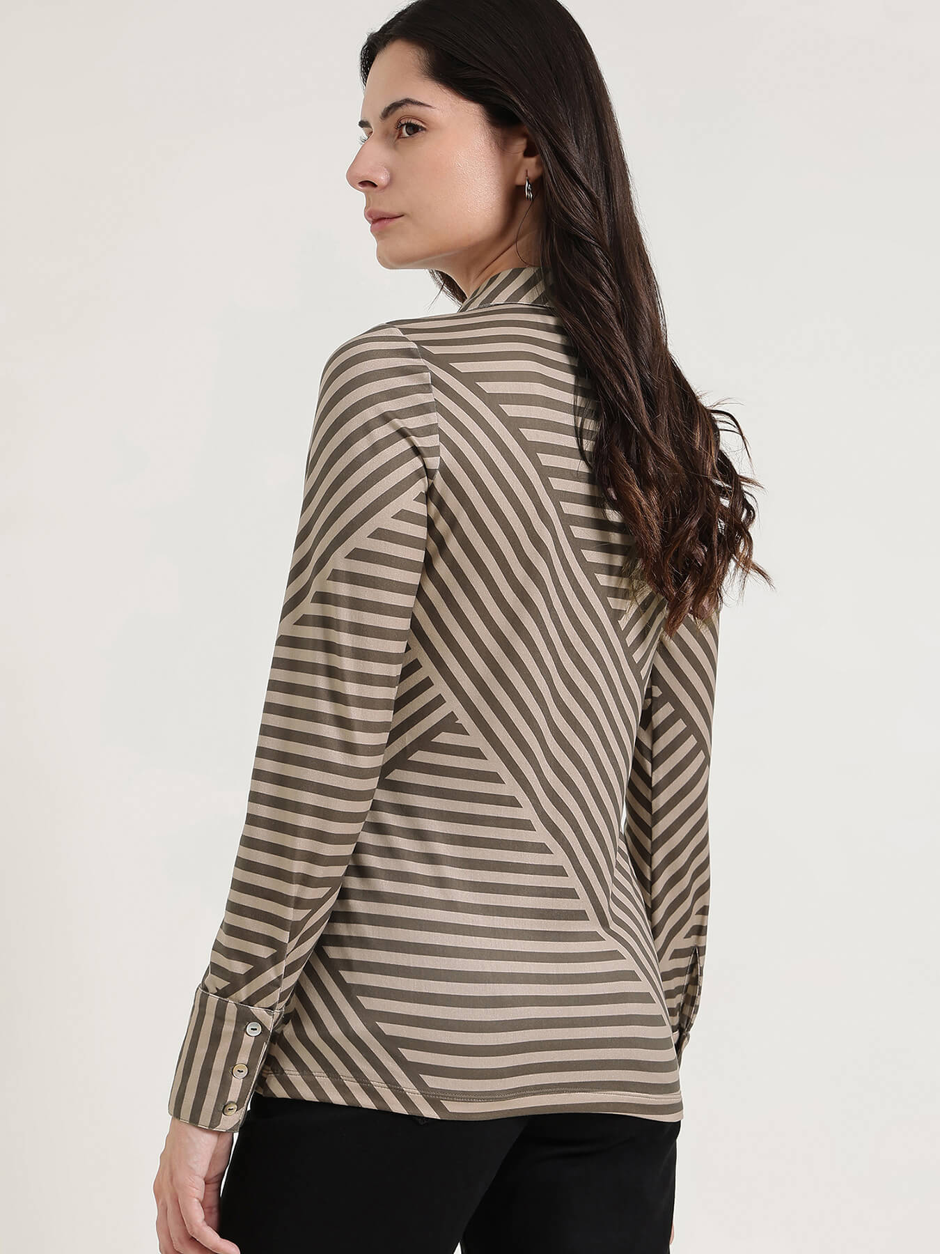 Striped Knit Shirt - Beige
