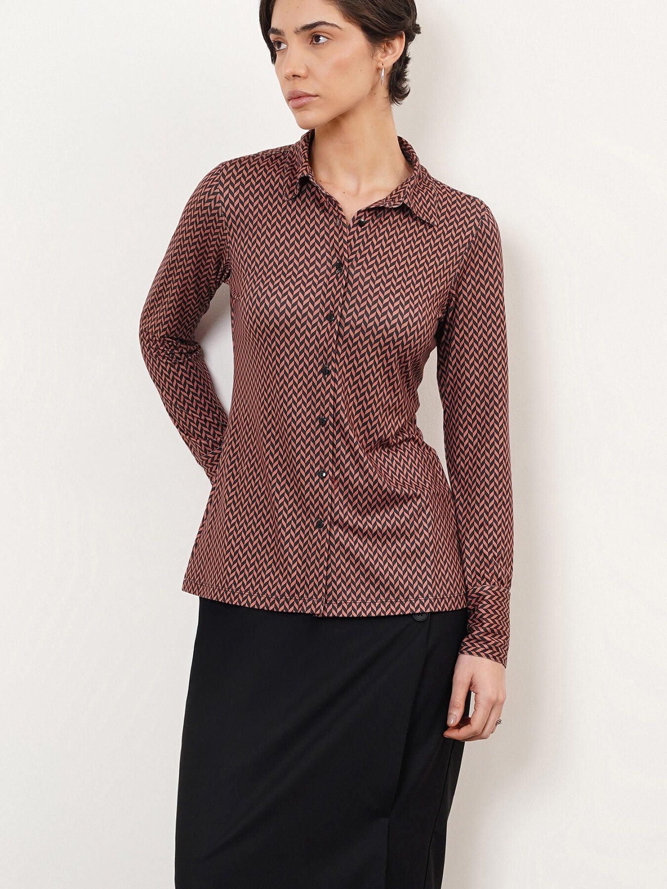 Geometric Print Knit Shirt - Dusty Pink