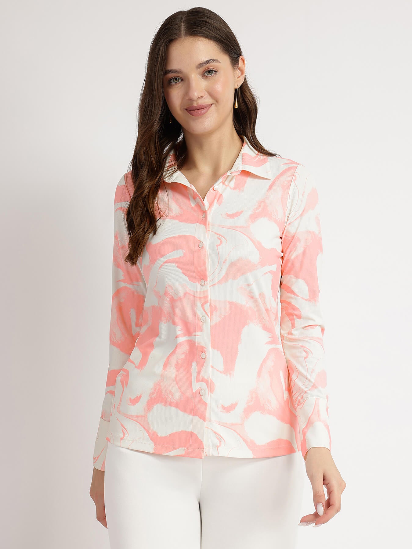 Marble Print Knit Shirt - Pink