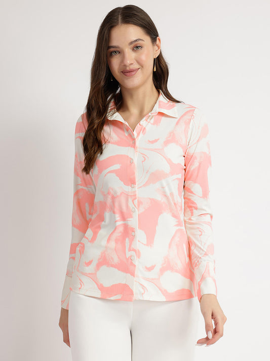 Marble Print Knit Shirt - Pink