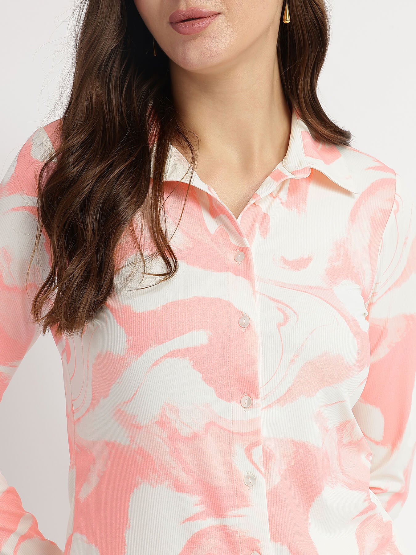 Marble Print Knit Shirt - Pink