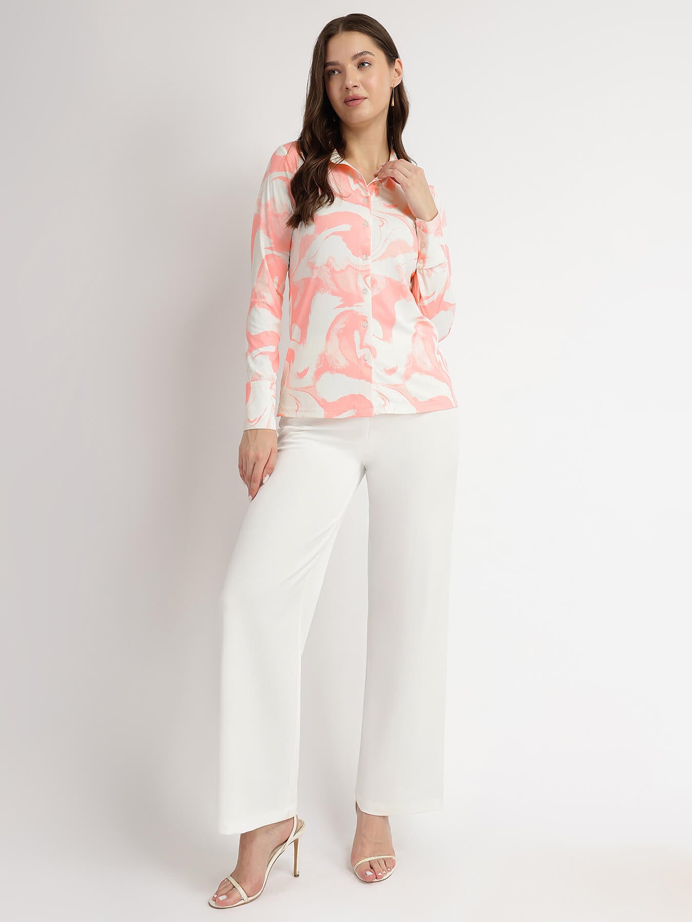Marble Print Knit Shirt - Pink