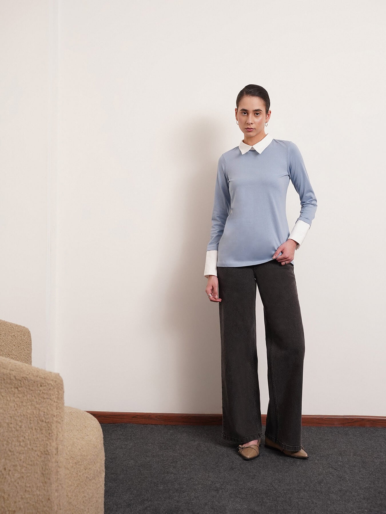 Cotton Collar Style Shirt - Blue