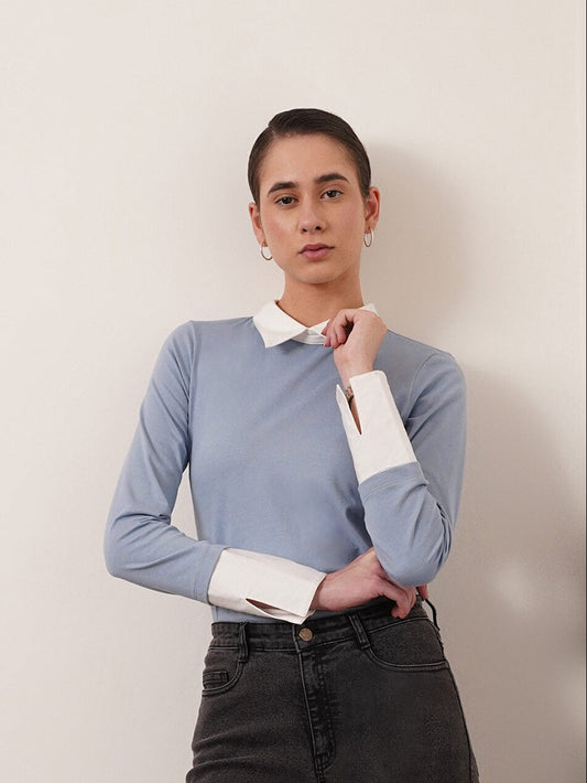 Cotton Collar Style Shirt - Blue