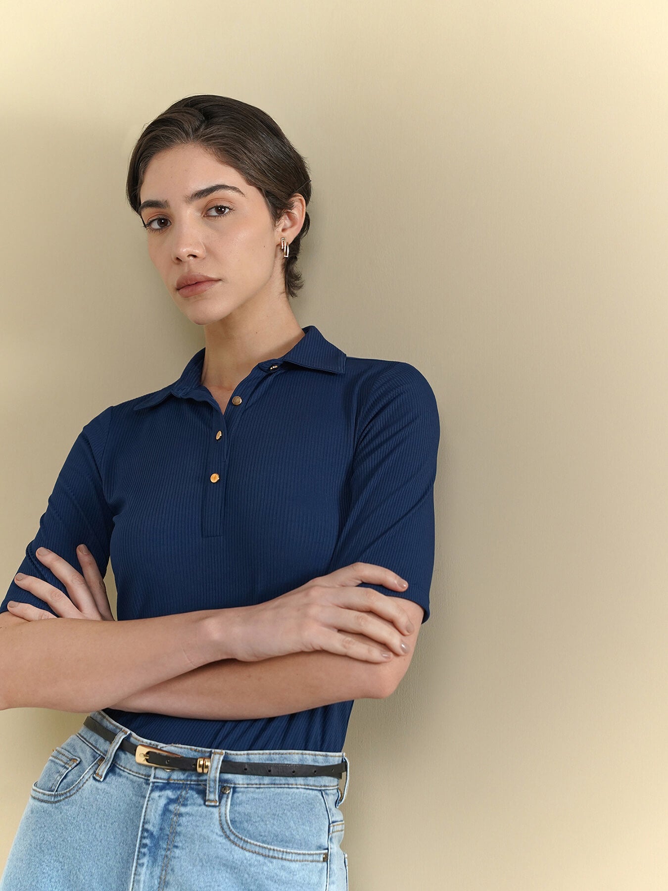 Ribbed Shirt - Navy Blue