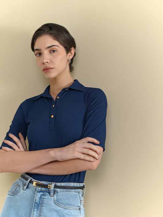Ribbed Shirt - Navy Blue