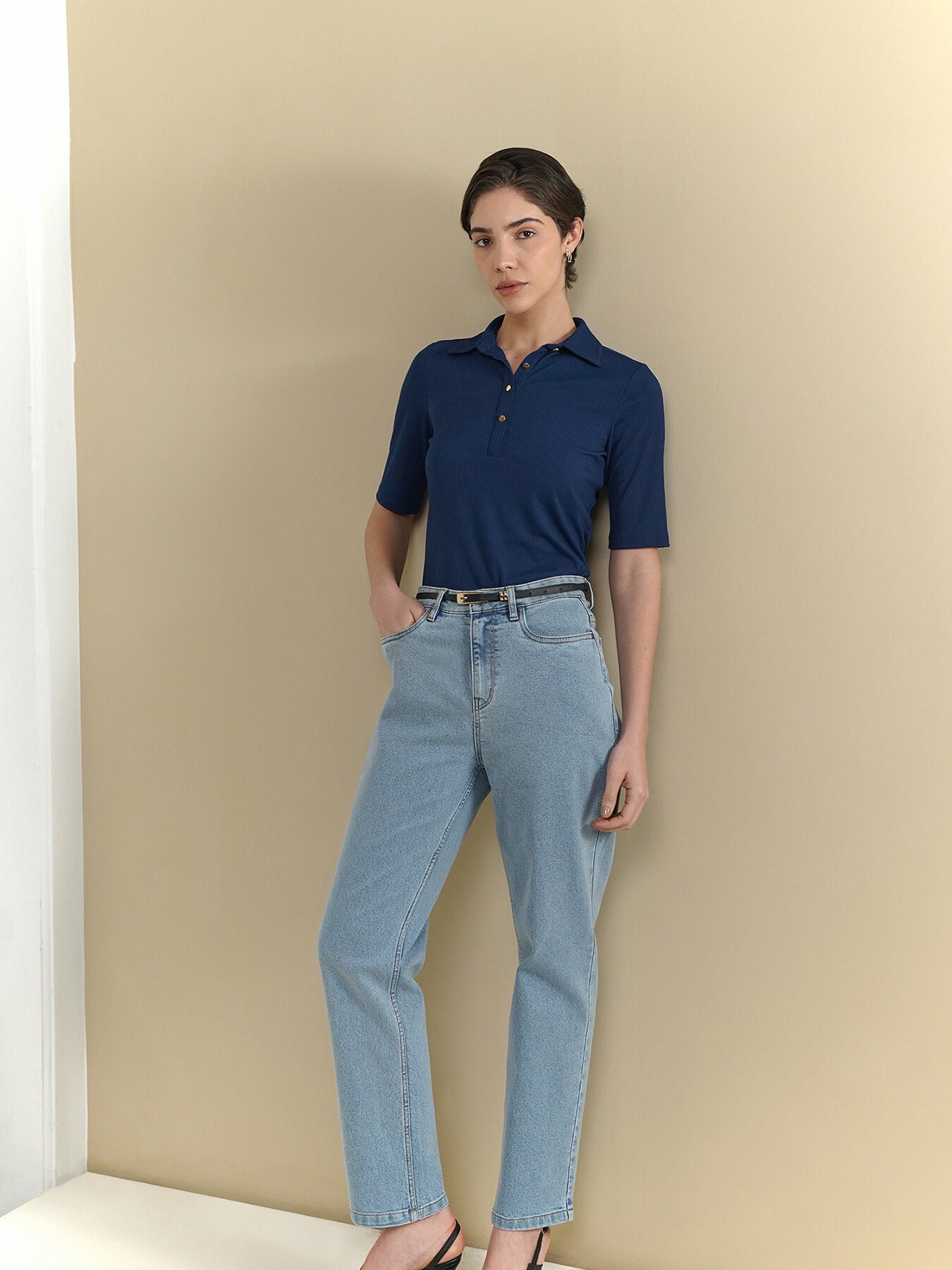 Ribbed Shirt - Navy Blue