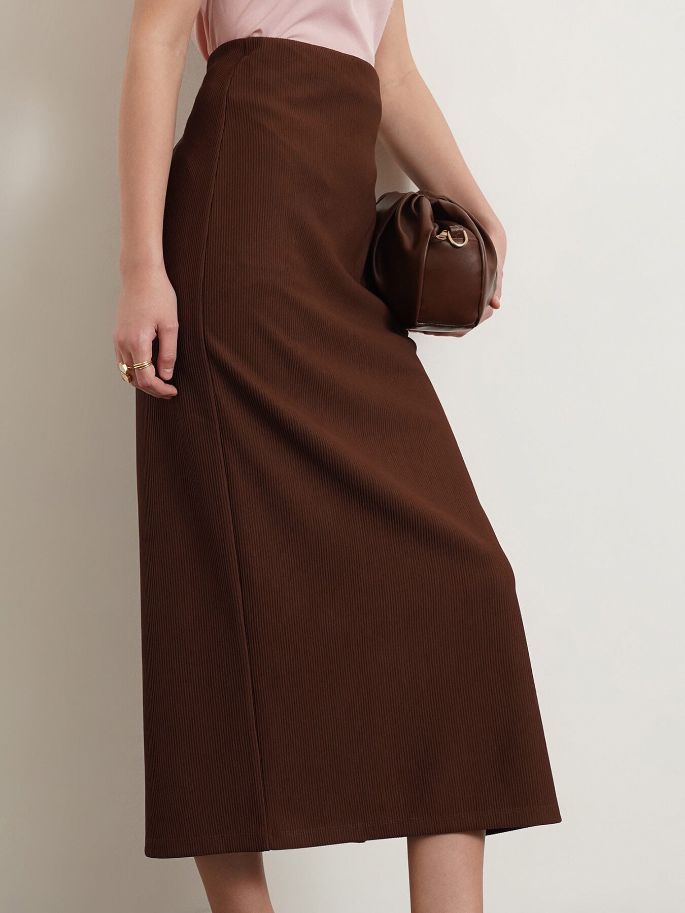 Side Slit Pencil Skirt - Brown