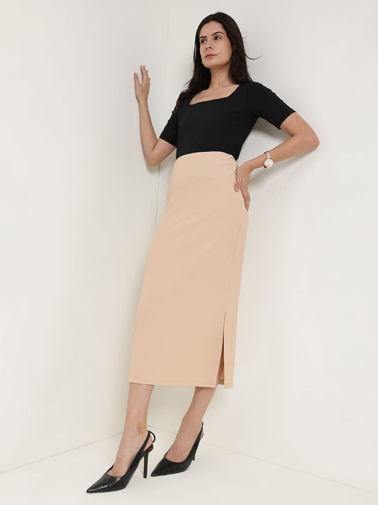Side Slit Pencil Skirt - Off White