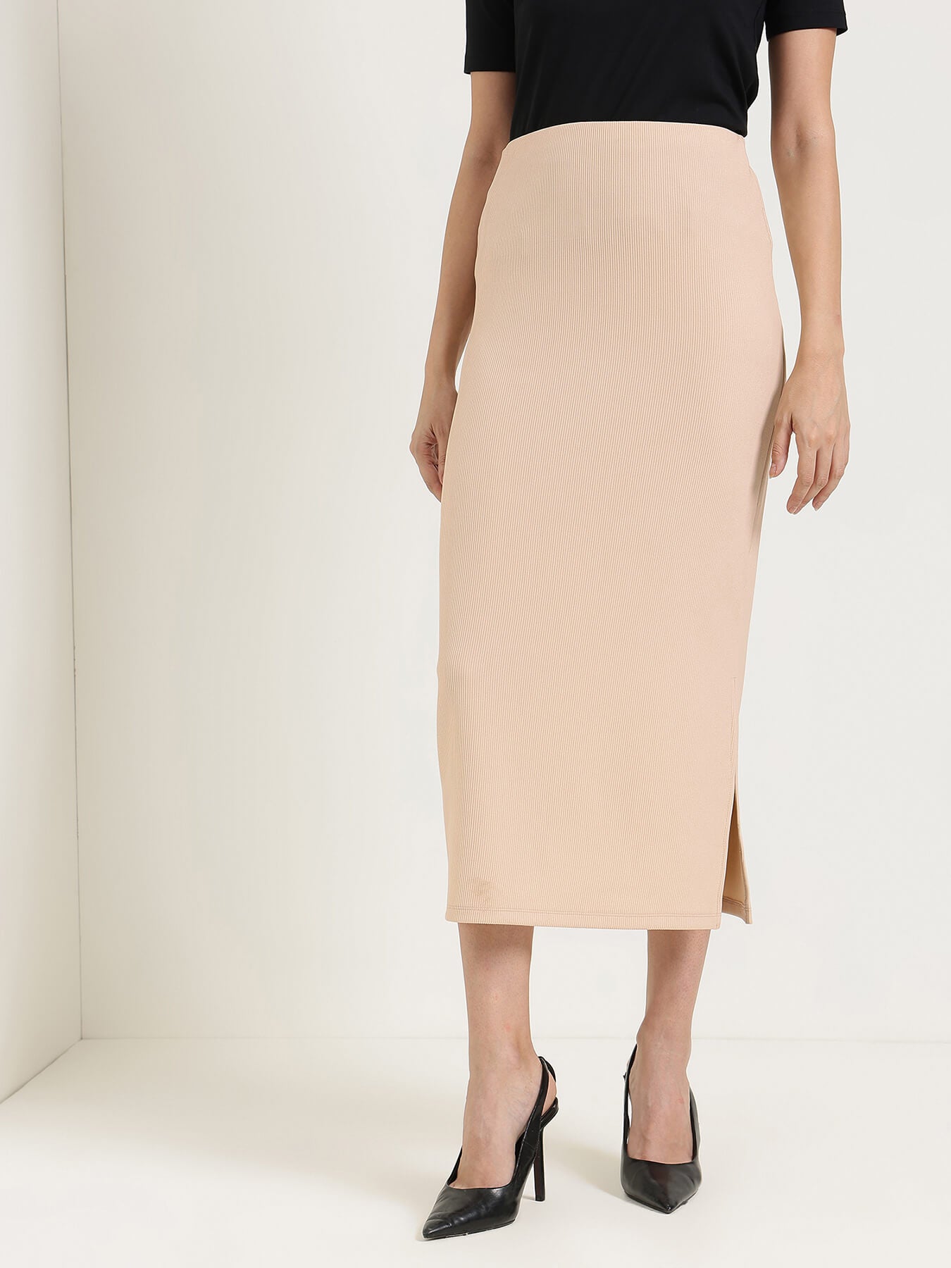 Side Slit Pencil Skirt - Off White