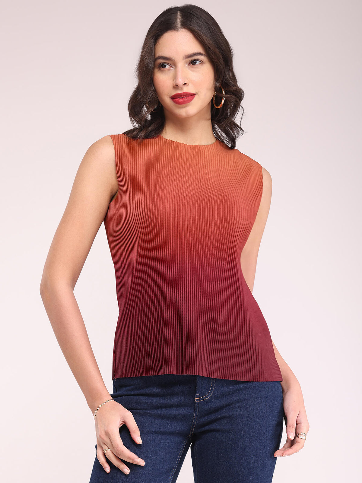 Ombre Pleated Top - Brown