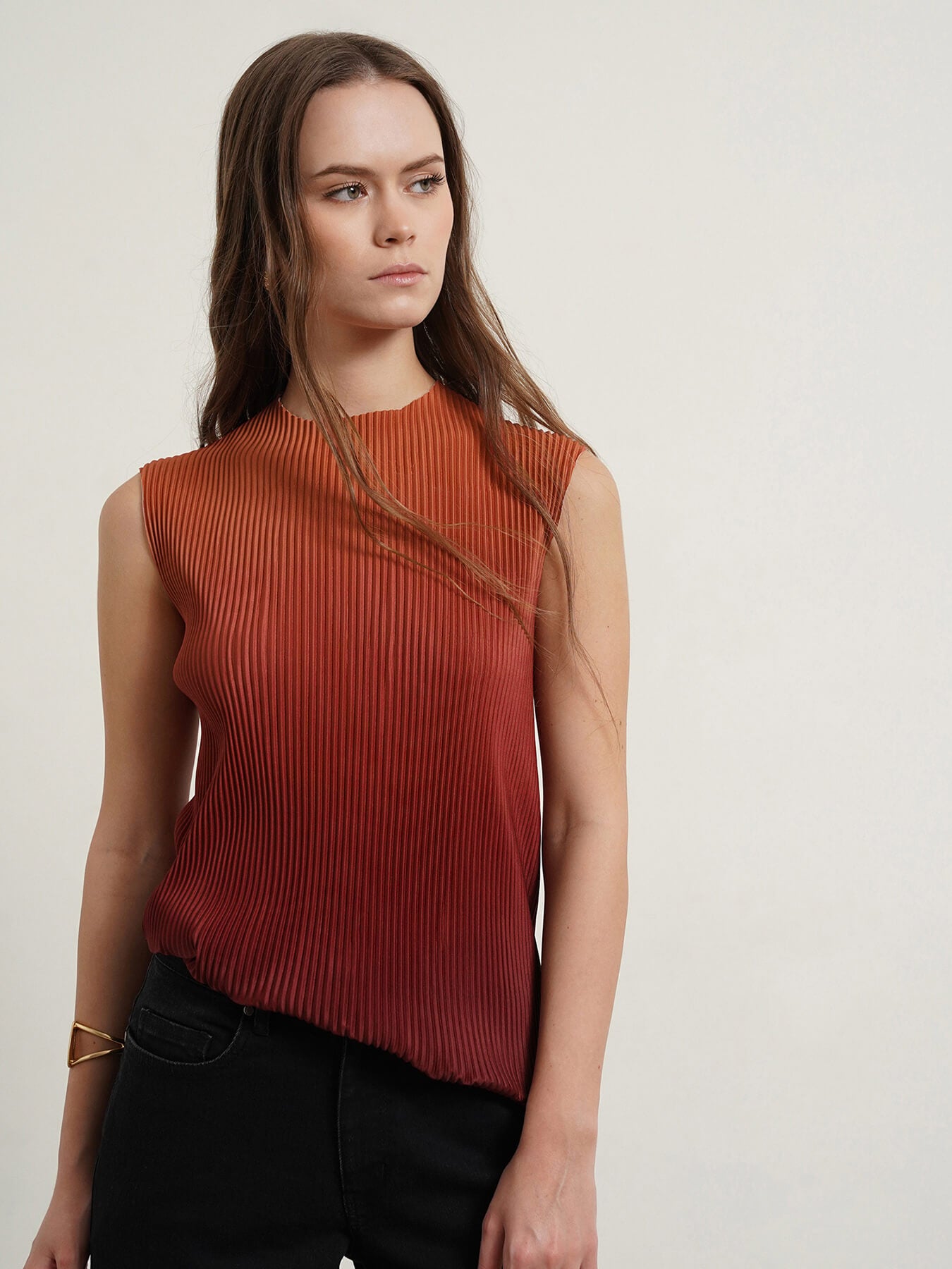 Ombre Pleated Top - Brown