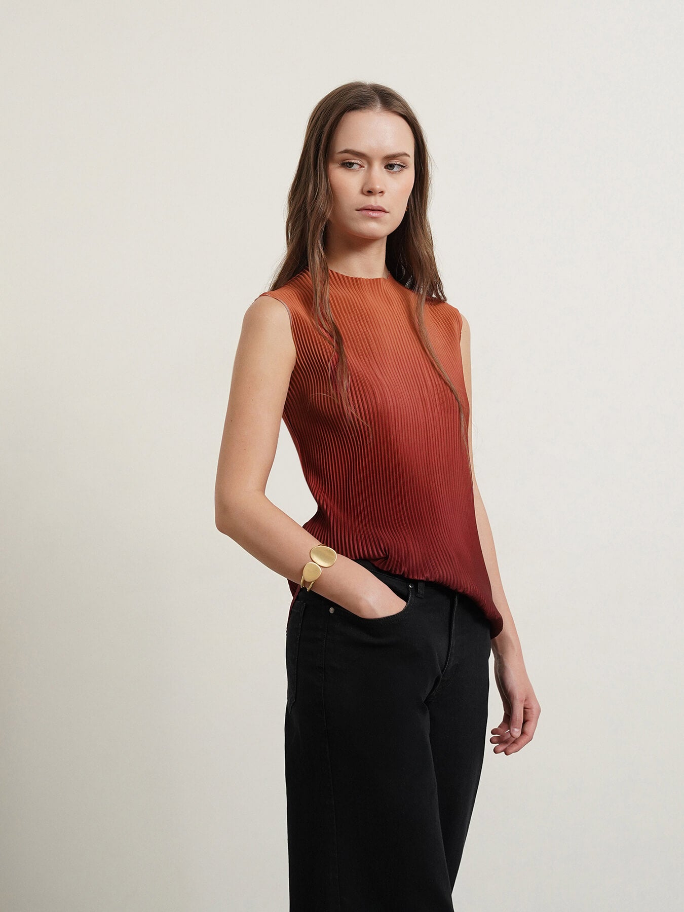 Ombre Pleated Top - Brown