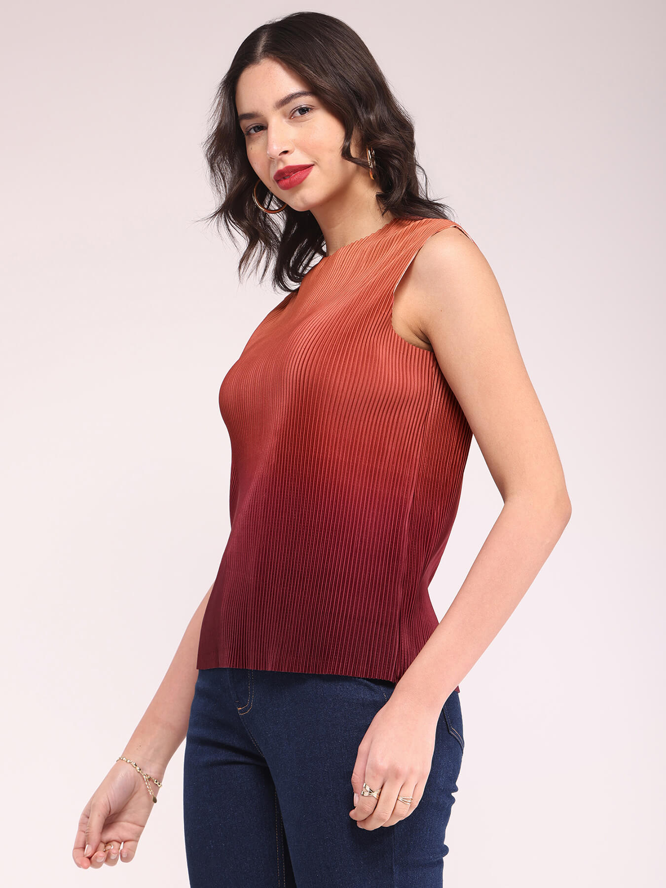 Ombre Pleated Top - Brown