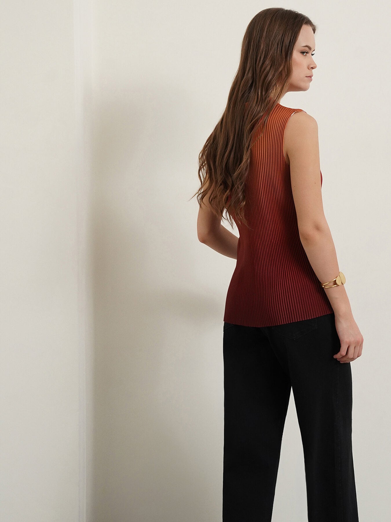 Ombre Pleated Top - Brown