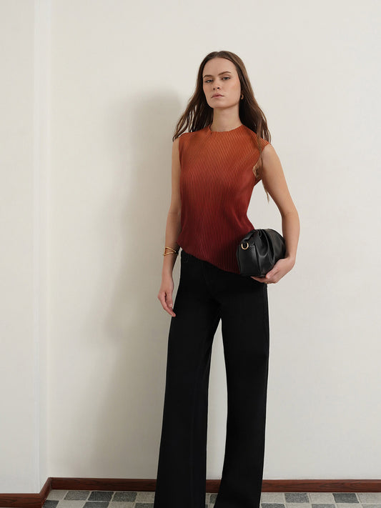 Ombre Pleated Top - Brown