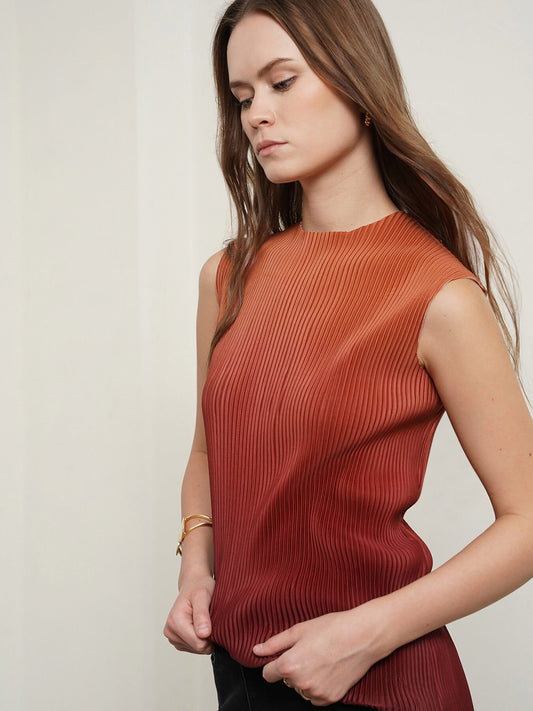 Ombre Pleated Top - Brown