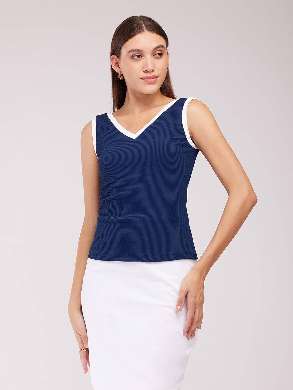 Rib Knit Top - Navy Blue