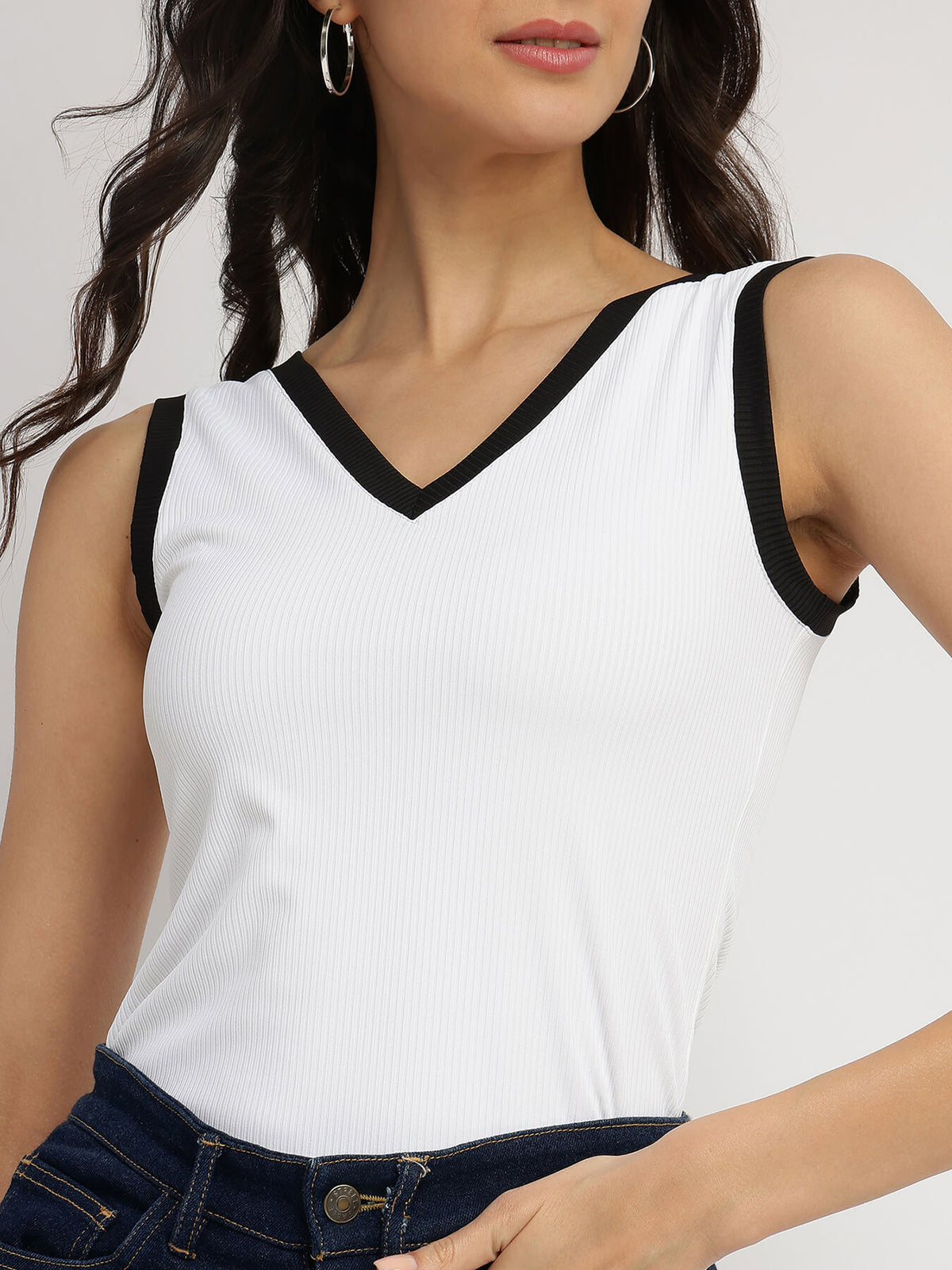 V-Neck Knit Top - White