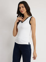 V-Neck Knit Top - White