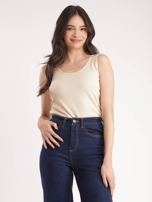 Knitted Tank Top - Beige