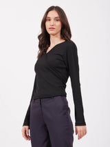 V-Neck Wrap Top - Black