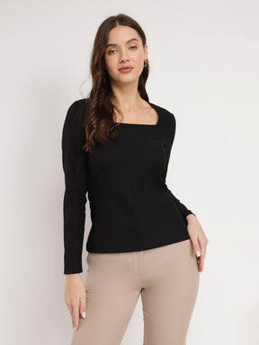 Stretchable Square Neck Top - Black