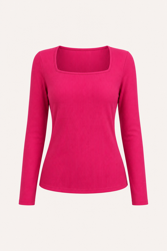 Stretchable Square Neck Top - Fuchsia