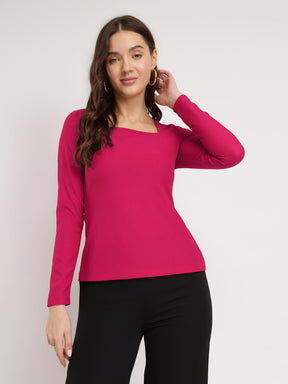 Stretchable Square Neck Top - Fuchsia